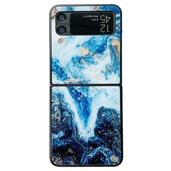 For Samsung Galaxy Z Flip4 5G Folding Phone Case Glass+PC Marble Pattern Phone Cover