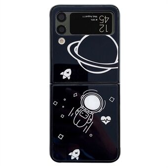 For Samsung Galaxy Z Flip4 5G Astronaut Pattern Glass+PC Phone Case Folding Phone Cover