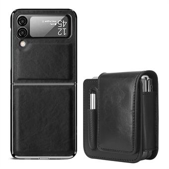 For Samsung Galaxy Z Flip4 5G PU Leather Phone Case Camera Protection Cover with Belt Clip Holster - Black