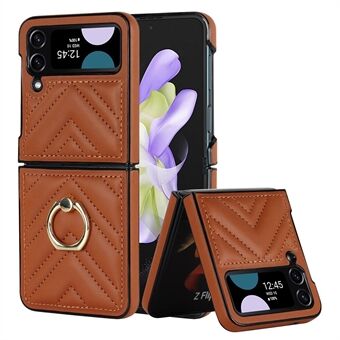 ZD 07 Anti-Drop Phone Case for Samsung Galaxy Z Flip4 5G V-Shape Stitching PU Leather Hard PC Cover with Kickstand