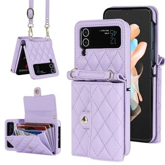 ZD 03 Phone Case for Samsung Galaxy Z Flip4 5G Stitching Wallet Case PU Leather PC Phone Cover with Strap