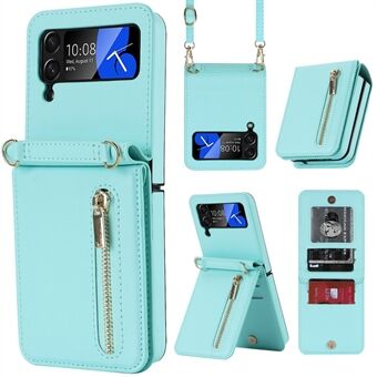 ZD 010 For Samsung Galaxy Z Flip4 5G Protective Phone Case Zippered Wallet PU Leather PC Phone Cover with Strap