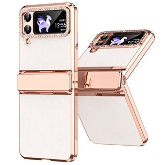 For Samsung Galaxy Z Flip4 5G Hinge Protection Phone Case PU Leather+PC Electroplating Cover