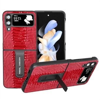 ABEEL For Samsung Galaxy Z Flip4 5G Phone Case Genuine Cow Leather+PC Crocodile Texture Cover with Kickstand