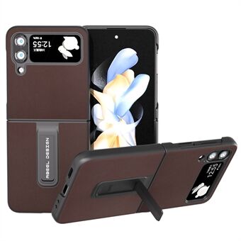 ABEEL For Samsung Galaxy Z Flip4 5G Nappa Texture Phone Case Genuine Cow Leather+PC Cover with Kickstand