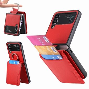 For Samsung Galaxy Z Flip4 5G Card Holder Kickstand Case PU Leather Coated PC Phone Cover with Built-in Metal Sheet