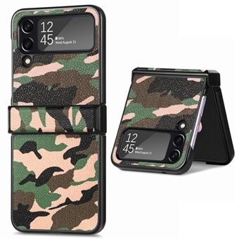 For Samsung Galaxy Z Flip4 5G Camouflage Pattern Phone Case PU Leather Coated PC Anti-scratch Cover