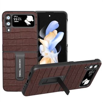 ABEEL For Samsung Galaxy Z Flip4 5G Crocodile Texture Phone Case Cowhide Leather + PC Kickstand Cover