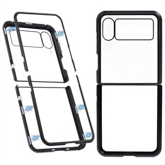 Phone Case for Samsung Galaxy Z Flip4 5G Magnetic Adsorption Metal Frame + Tempered Glass Clear Phone Cover