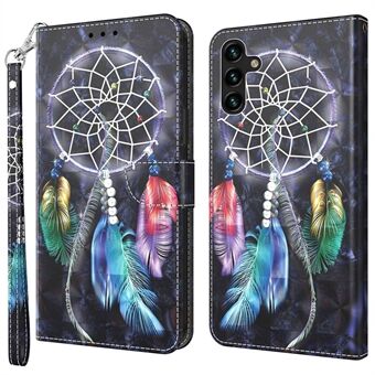 For Samsung Galaxy A14 5G Stylish 3D Pattern Printing PU Leather Shockproof Stand Case Anti-scratch Phone Wallet Cover with Wrist Strap