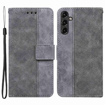 For Samsung Galaxy A14 5G Geometry Pattern Imprinted Wallet Stand Phone Case PU Leather + TPU Cover with Strap