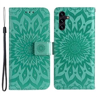 KT Imprinting Flower Series-1 for Samsung Galaxy A14 5G Sunflower Imprinted Phone Case Stand Drop-proof Flip Leather Phone Wallet Cover with Strap