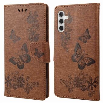 PU Leather Protective Case for Samsung Galaxy A14 5G, Butterflies Flower Imprinting Flip Stand Wallet Phone Cover