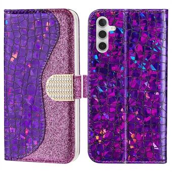 For Samsung Galaxy A14 5G Glitter Splicing Phone Cover PU Leather Shockproof Foldable Stand Crocodile Texture Wallet Case