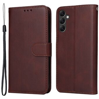 For Samsung Galaxy A14 5G Calf Texture PU Leather Phone Cover Magnetic Clasp Wallet Stand Case with Wrist Strap