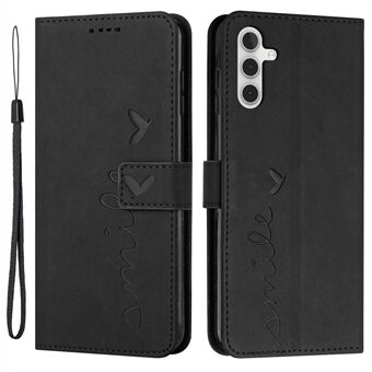 Skin-touch PU Leather Cell Phone Cover For Samsung Galaxy A14 5G, Heart Shape Imprint Phone Case Flip Stand Wallet