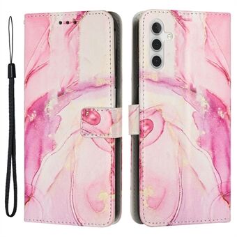 For Samsung Galaxy A14 5G PU Leather Mobile Phone Stand Wallet Case Magnetic Clasp Marble Pattern Printing Drop-proof Cover with Strap