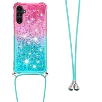 YB Quicksand Series-6 for Samsung Galaxy A14 5G Gradient Color Flexible TPU Back Case Liquid Quicksand Phone Drop-proof Cover with Lanyard