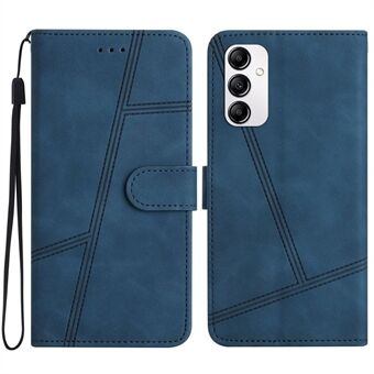 For Samsung Galaxy A14 5G Skin-touch Feeling Lines Imprinted Phone Protective Case Vintage PU Leather Flip Stand Wallet Cover