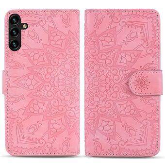 For Samsung Galaxy A14 5G Full Coverage Imprint Flower Phone Cover Wallet Design Calf Texture Leather Cover with Stand