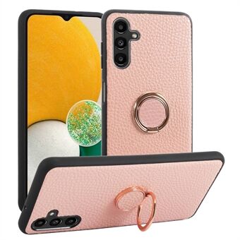 For Samsung Galaxy A14 5G Litchi Texture Cell Phone Case Kickstand Metal Ring Holder Drop-proof Scratch-resistant Phone Back Cover