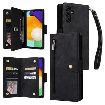 Drop-proof Phone Case For Samsung Galaxy A14 5G, Zippered Wallet Rivet Buckle PU Leather Stand Cell Phone Cover with Strap