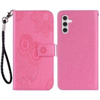 For Samsung Galaxy A14 5G Supporting Stand Wallet Leather Phone Case Phone Cover Imprinted Owl Flower Pattern Shell with Strap