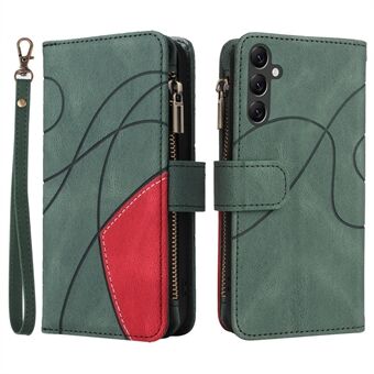 KT Multi-function Series-5 for Samsung Galaxy A14 5G Multiple Card Slots Drop-proof PU Leather Phone Case Bi-color Splicing Zipper Pocket Mobile Phone Cover