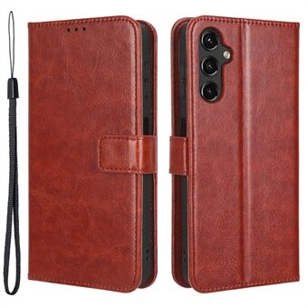 For Samsung Galaxy A14 5G Crazy Horse Texture PU Leather Flip Cover Wallet Stand Feature Protective Phone Case with Strap