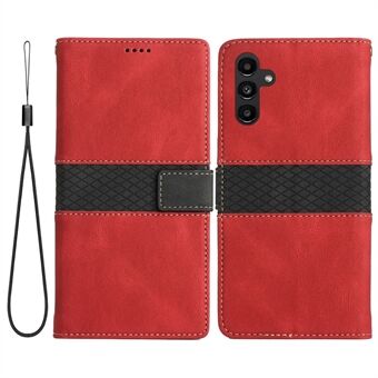 For Samsung Galaxy A14 5G Grid Splicing PU Leather Stand Case Magnetic Clasp Shockproof Phone Wallet Cover with Strap