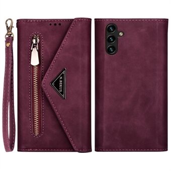 Drop-proof PU Leather Phone Case For Samsung Galaxy A14 5G Skin-touch Feeling Zipper Pocket Wallet Stand Cover with Short + Long Strap