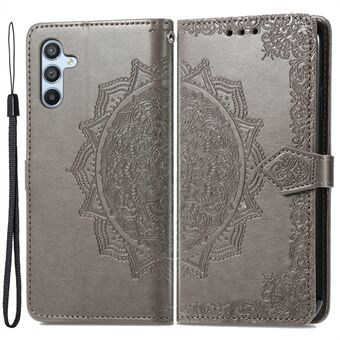 For Samsung Galaxy A14 5G / A14 4G Embossed Mandala Pattern Phone Case Stand Fully Wrapped PU Leather Wallet Folio Cover with Strap