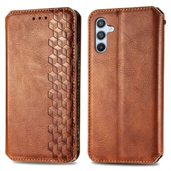 For Samsung Galaxy A14 5G / A14 4G Anti-scratch PU Leather Rhombus Imprinted Cover Magnetic Auto-absorbed Stand Wallet Folio Flip Phone Case