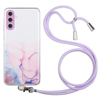 For Samsung Galaxy A14 5G / A14 4G Marble Pattern Embossing Soft TPU Phone Case with Lanyard