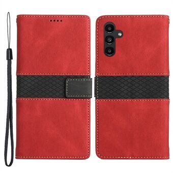 For Samsung Galaxy A14 5G Phone Stand Cover Grid Splicing Leather Magnetic Flip Wallet Phone Case with Strap