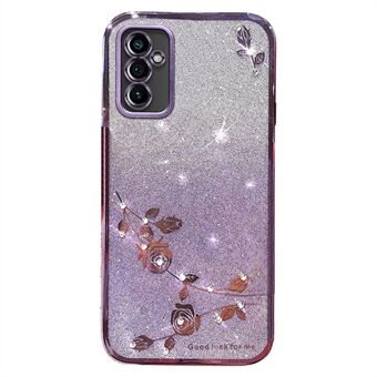 Cell Phone Case for Samsung Galaxy A14 5G , Gradient Glitter Powder Rhinestone Decor Flower Pattern TPU Cover Shell