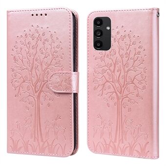 Wallet Phone Case for Samsung Galaxy A14 5G , PU Leather Deer Tree Pattern Stand Flip Cover