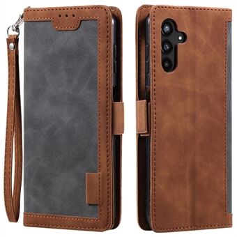 For Samsung Galaxy A14 4G / 5G Stand Wallet Cover, Retro Color Splicing PU Leather Phone Case with Strap