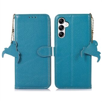 For Samsung Galaxy A14 4G / 5G Phone Shell Genuine Cow Leather Litchi Texture RFID Blocking Stand Wallet Case