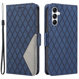 Phone Cover for Samsung Galaxy A14 5G , Rhombus Imprinted Leather Stand Wallet Color Splicing Case