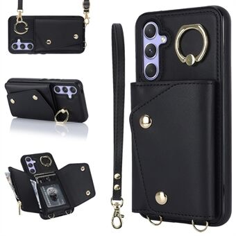 Phone Case for Samsung Galaxy A14 5G PU Leather Coated TPU Cover with Zipper Wallet Kickstand