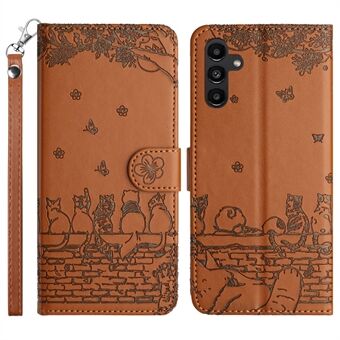 For Samsung Galaxy A14 4G / 5G Phone Cover Leather Stand Imprinted Wall Cats Phone Case Wallet with Strap