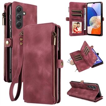 For Samsung Galaxy A14 4G / 5G Zipper Pocket Viewing Stand Wallet Leather Case Phone Cover with Strap