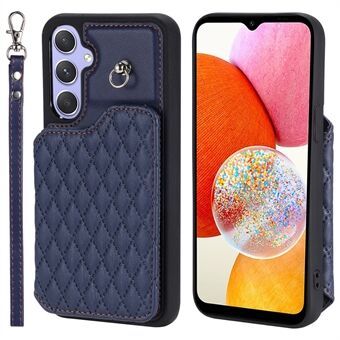 Style 008 For Samsung Galaxy A14 5G / A14 4G Kickstand Case PU Leather+TPU RFID Blocking Phone Shell with Wrist Strap