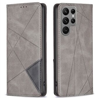 For Samsung Galaxy S23 Ultra BF Imprinting Pattern Series-1 Magnetic Auto-absorbed PU Leather Card Holder Cover Geometric Imprinted Phone Flip Stand Case