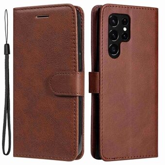 For Samsung Galaxy S23 Ultra KT Leather Series-2 Stand Feature Flip Case Solid Color PU Leather Wallet Phone Cover with Strap