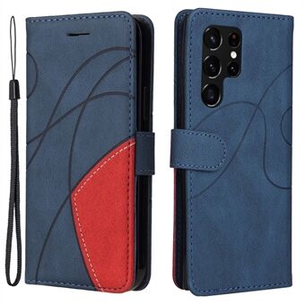 Cell Phone Cover for Samsung Galaxy S23 Ultra KT Leather Series-1 Dual-color Splicing Book Style PU Leather Phone Case Stand Wallet with Strap