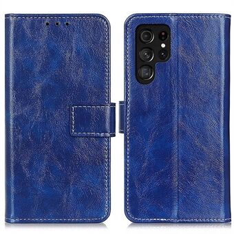 For Samsung Galaxy S23 Ultra Anti-scratch Stand Phone Case Retro Crazy Horse Texture PU Leather Wallet Magnetic Clasp Cover