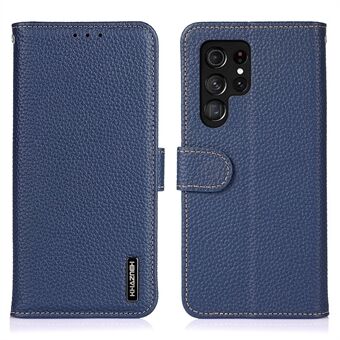 KHAZNEH For Samsung Galaxy S23 Ultra Genuine Leather Full Protection Cover Litchi Texture Phone Wallet Stand Case