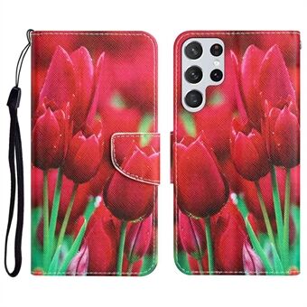 For Samsung Galaxy S23 Ultra Cross Texture Anti-scratch PU Leather Case Pattern Printing Stand Wallet Phone Cover